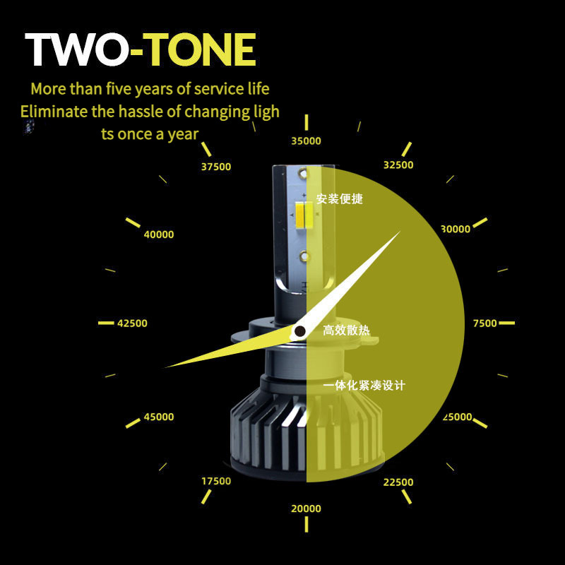 Tri color conversion car LED headlight bulb super bright H7H1H11 9005 H4 dual light three light car bulb