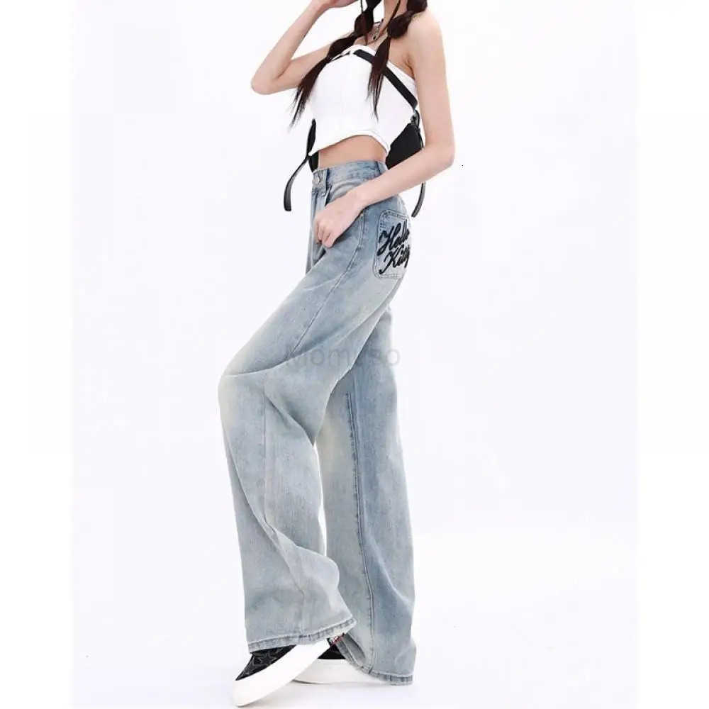 Sanrio Hello Kitty Y2K Jeans Sanrioed Anime Kawaii Spring High Waist Trousers Women Japanese Style Embroidery Look Thin Student Loose L250925