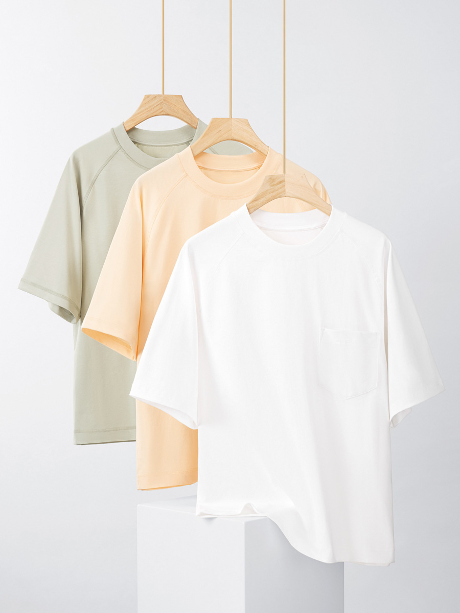 New Arrival Men's Streetwear T-Shirt - Cooling Fabric, Raglan Sleeve, Crew Neck with Pocket, Oversized Short-Sleeve Top -67C