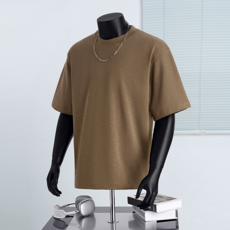 Men's Heavyweight Slub Cotton Short-Sleeve T-Shirt - Loose Fit, Solid Color, American Retro Style for Summer | Elegant Commute Essential -52M