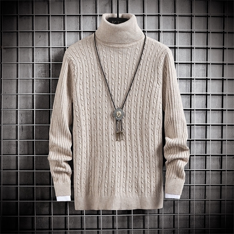 Turtleneck slim sweater men autumn winter kintted pullovers mens wool warm sweaters o-neck solid color knitwears streetwear 201211