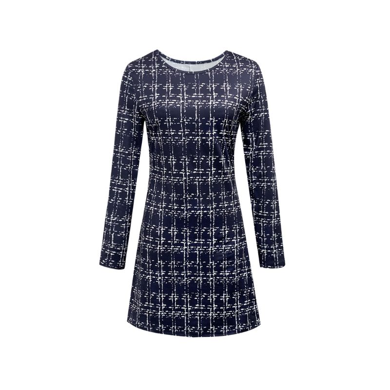 Women's Autumn & Winter Fashion Mom - Style Plaid Printed Straight Dress, Milk Silk Casual Commute & Vacation Dress-CF42640