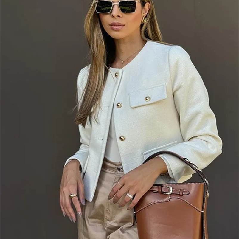 Autumn Winter Tweed Jacket For Women Round Neck Long Sleeved Demi-season Jacket Casual Slim Crop Top Bomber Outerwear 240911
