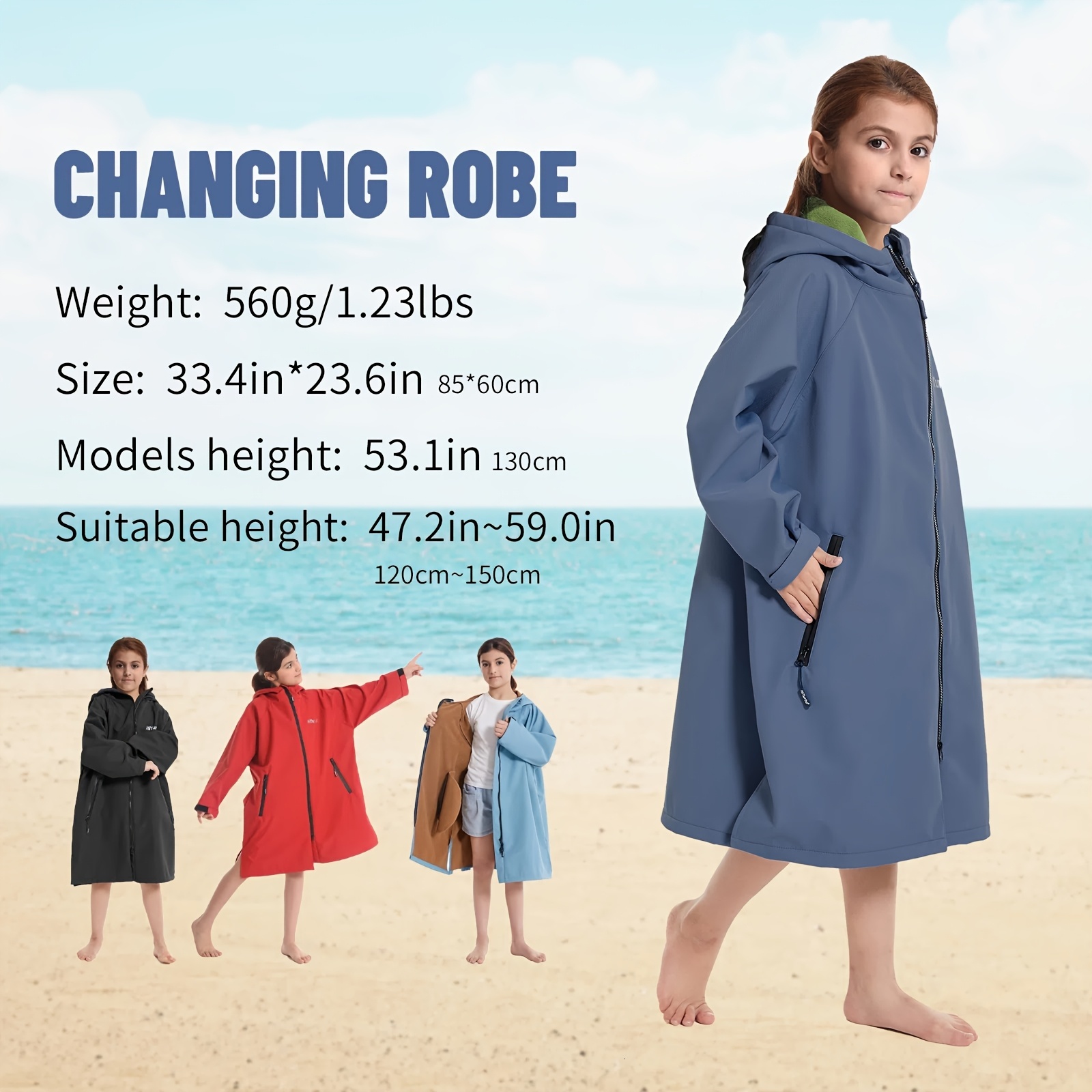 1 Piece HiTurbo Surfing Cloak Changing Robe, Long Sleeve Warm Fleece Lined with Hood, Swimming, Surfing, Diving, Camping, Hiking, Swimming Bathrobe, C