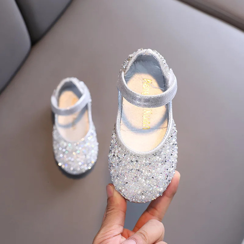 Autumn Girls Rhinestone Leather Shoes Spring Pearl Bow Princess Shoes Soft Children Baby Toddler Single Shoes G06 241219
