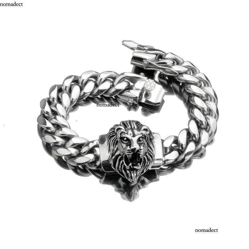 Real Gold Plated Miami Cuban Link Chain Lion Head Men Hip Hop Stainless Steel Jewelry Bracelets 1d