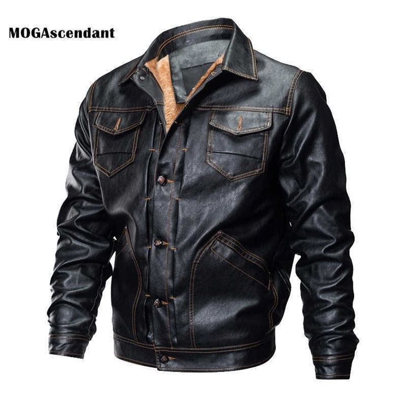 Men's Winter Fleece PU Jacket Leather Coat Autumn Slim Fit Faux Leather Motorcycle Jackets Male Fashion Outwear Plus Size L-6XL 211018