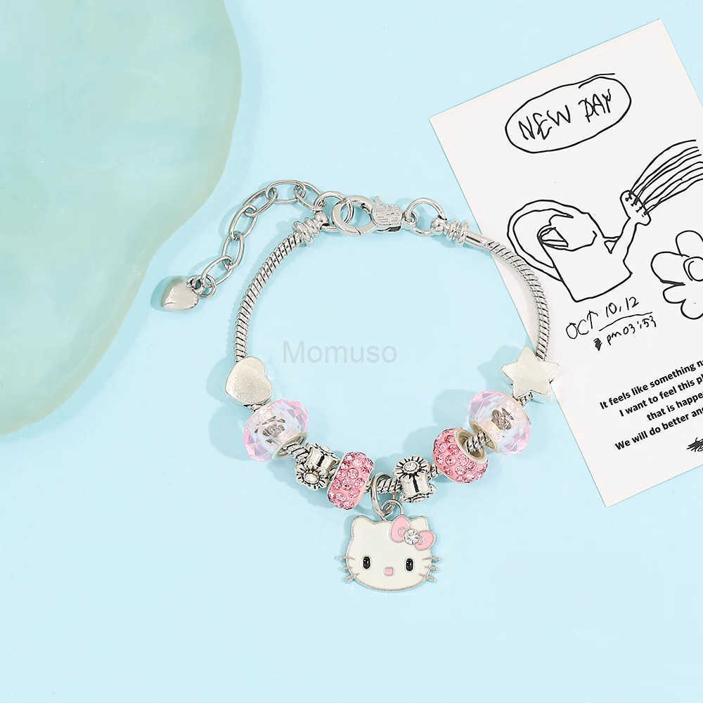 Sanrio Hello Kitty Alloy Pendant Necklace Bracelet Set Adjustable Cute Cartoon Anime Jewelry Gift for Women L250925