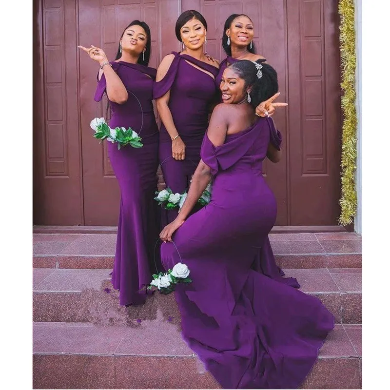 Modest Mermaid Grape Bridesmaid Dresses Off Shoulder Guest Gowns Prom Dress Vestido de Novia Custom Made Women Formal Dress