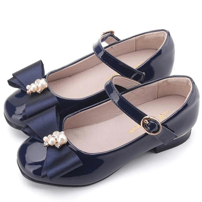 Girls Shoes High Quality Japanned Leather Flats Girls Butterfly-knot Crystal Princess Leather Shoes 241219