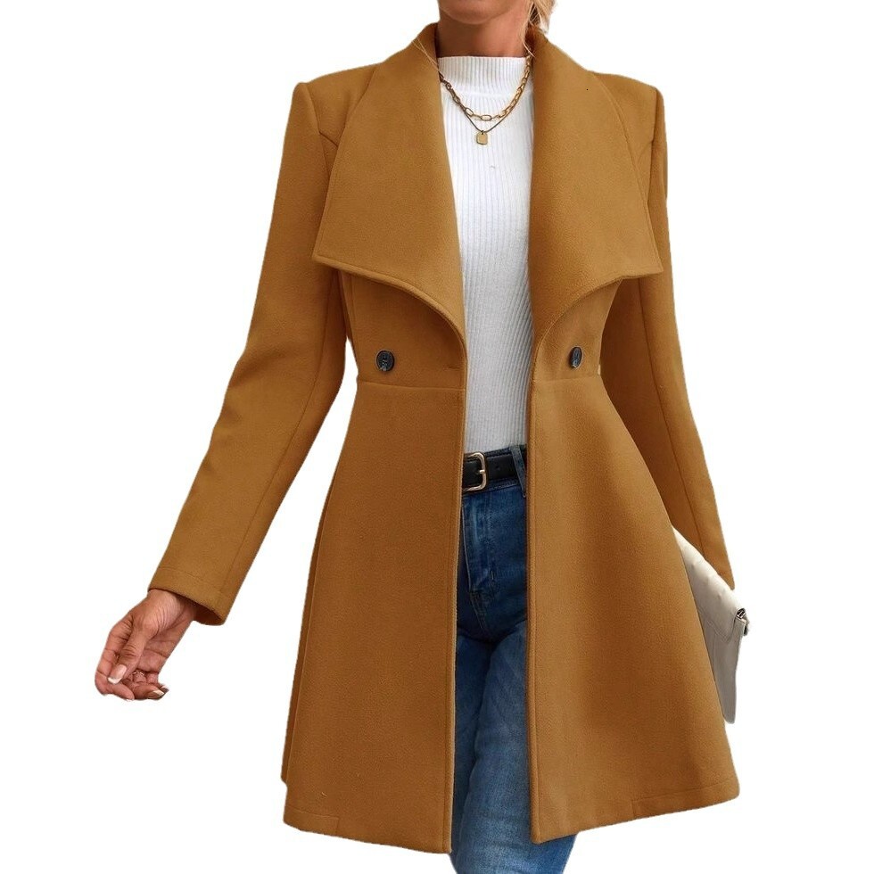 Autumn Winter Coat Slim Fit Long Fashion Turn-down Collar Women's Woolen Jacket