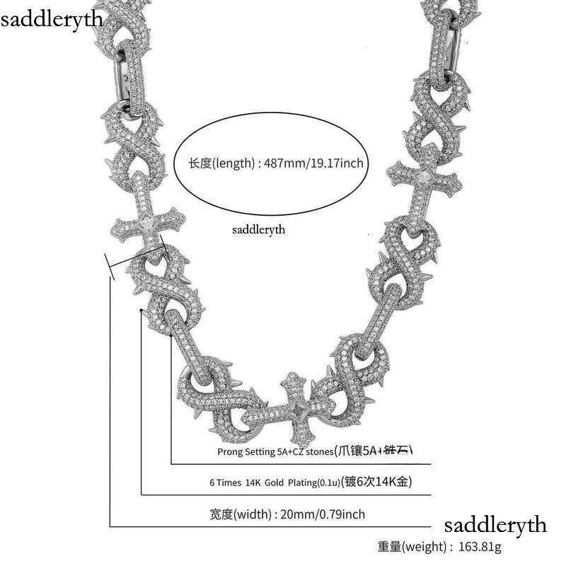Hip Hop 8-shaped Thorn Cross Cuban Link Chain Necklace Bling Full Cubic Zirconia Iced Out Dia Personalized Mens Necklaces Choker Bracelet Accessories 