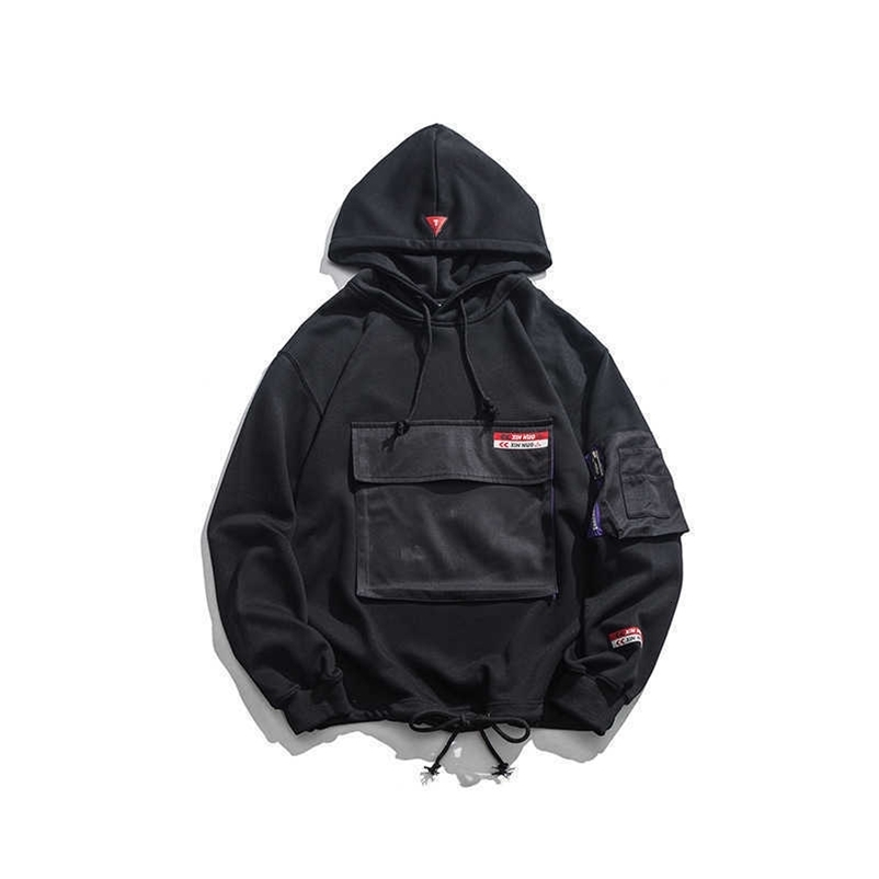 Street Style Multi Pockets Cargo Jackets Men Hoodies Hip Hop Streetwear Outdoor Cotton Jackets Harajuku Cargo Coats Black 210603