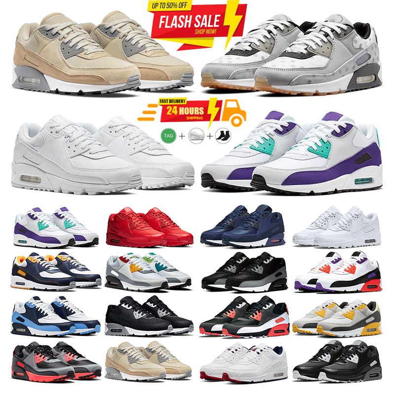 Trainers 90 Sports Casual Shoes 90s Men Women Triple White Black Red Wolf Grey Polka Dot Infrared Running Shoe Recraft Leathers Mesh Laser Blue Tennis sneakers