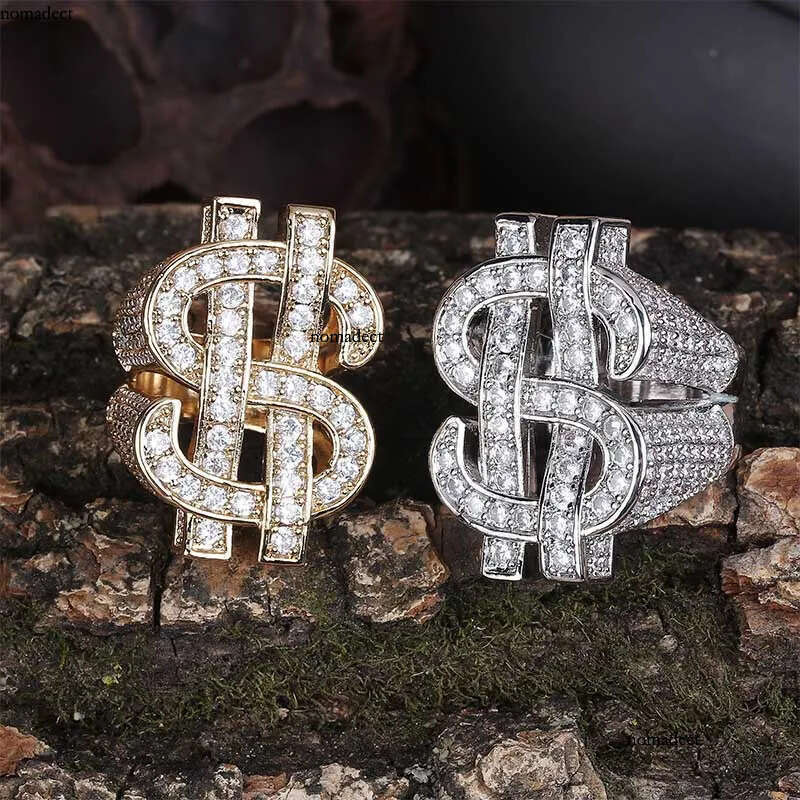 Mens Hip Hop Ring Jewelry Dollar Sign Gemstone Zircon Fashion Big Gold Rings 43