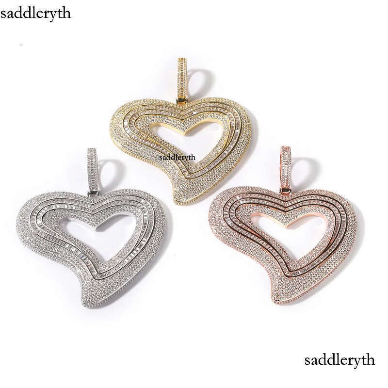 Iced Out Heart Necklace Rose Gold Sier Plated Big Pendant Mens Hip Hop Necklaces Jewelry 5f 60 7a