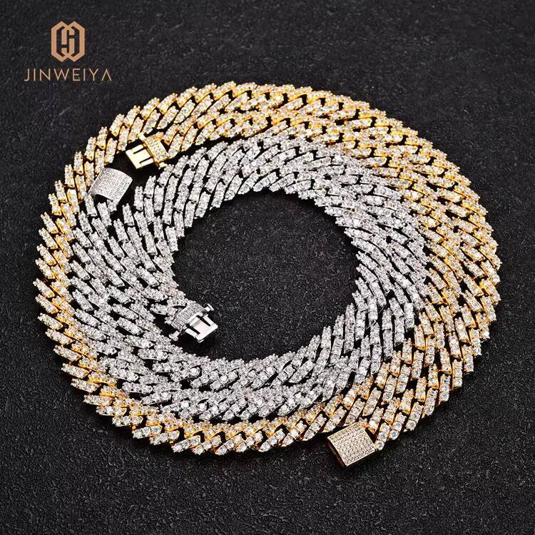 Mens New Design Miami Cuban Necklace 9MM Iced out Chain Gold Plated Hip Hop Necklaces with Moissanite Brass Link Chain for Gift