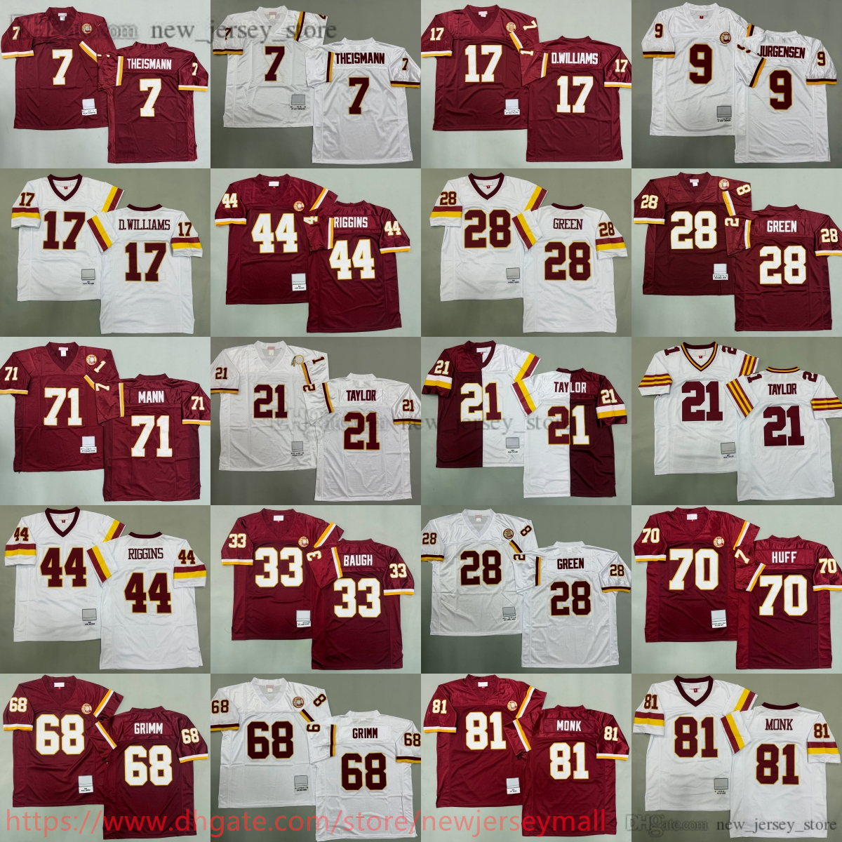 2007 Throwback Football 21 Sean Taylor Jersey Stitched 17 Doug Williams 28 Darrell Green 44 John Riggins 7 Joe Theismann 68 Russ Grimm Sonny Jurgensen Monk Jerseys