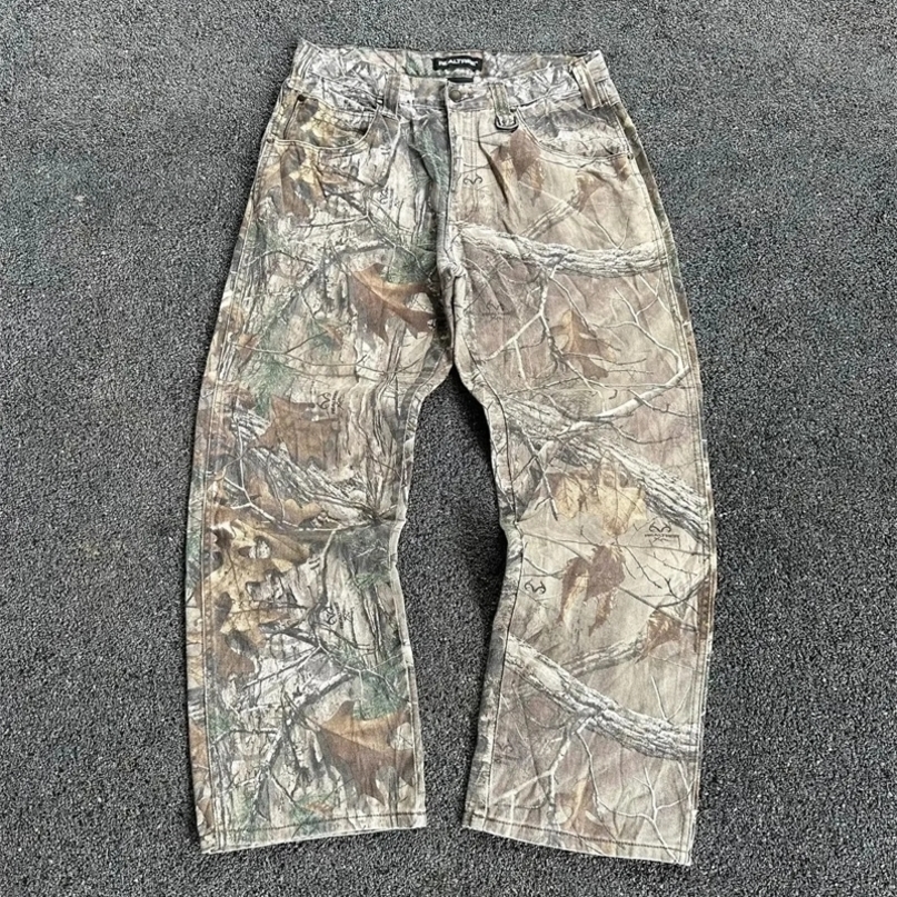 Y2k Style Leaf Print Jeans Vintage Oversized Hip Hop Streetwear Men Women Goth Fashion Wide Loose Pants baggy jeans pants 241021