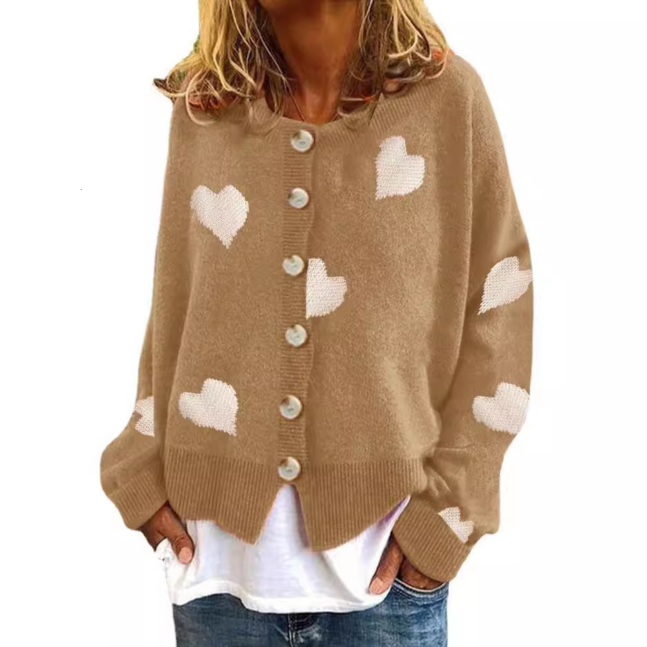 Autumn Winter New Knitted Single-Breasted Heart Women's Coat Sweater