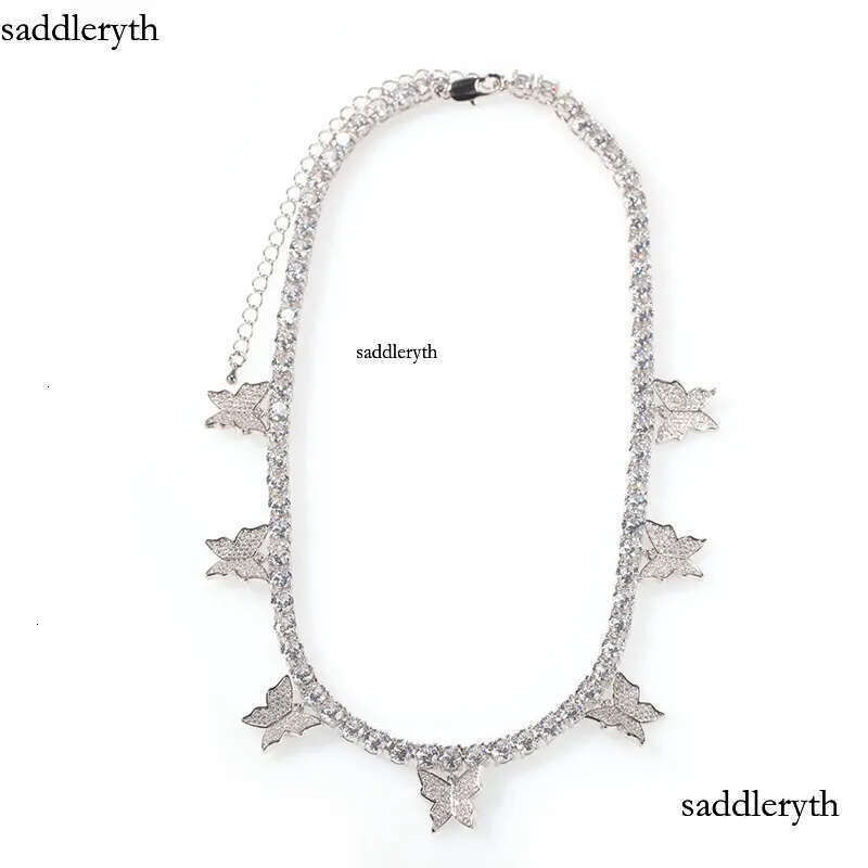 Fashion Butterfly Tennis Chain Necklace Mens Womens HIP HOP Jewelry Gold Sier Pink Iced Out Dia Chains Necklaces 12 7f 93