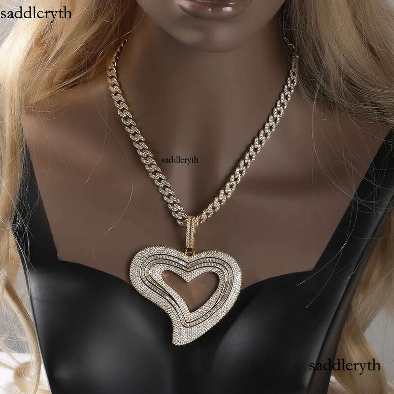 Iced Out Heart Necklace Rose Gold Sier Plated Big Pendant Mens Hip Hop Necklaces Jewelry 5f 60 7a