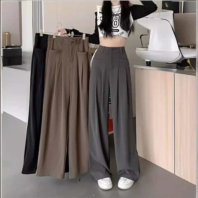 High waisted loose straight leg pants for comfortable womens casual spring and summer thin cut with a floral bell sole 250427