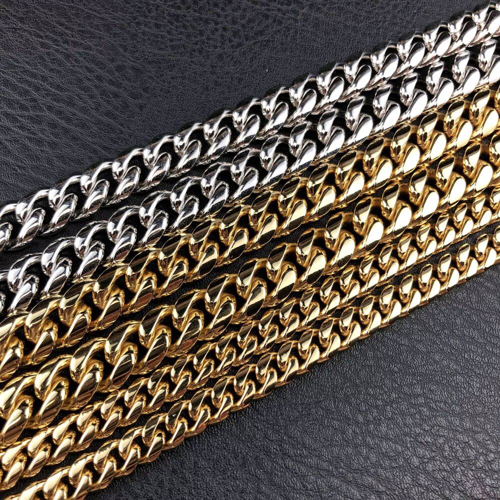 81012MM Iced Out Clasp Miami Sterling SilverCuban Link Chain Necklaces in Yellow Gold and White Gold