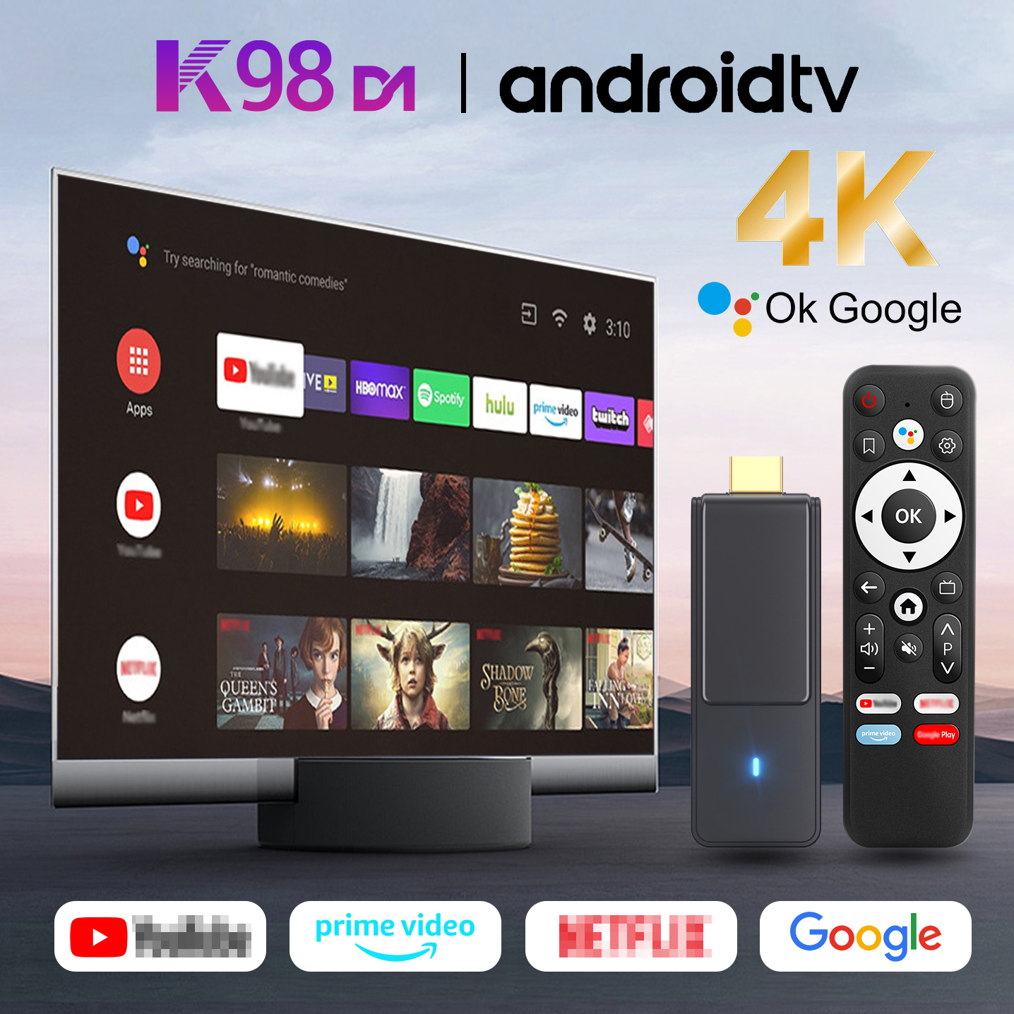 4K Android 14.0 TV Box, K98D1 Quad Core 16GB ROM 2GB RAM with 2.4/5G WiFi BT5.0 RK3518 64bit, HD Video & Games for Fast Streaming Media Player - KOWAN