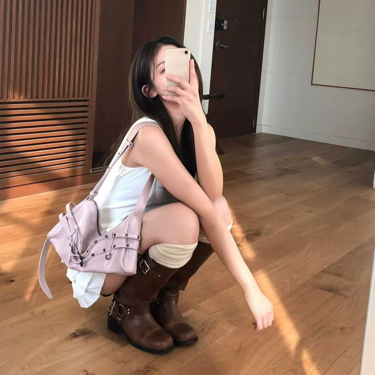 2025 autumn and winter new Korean bag style niche design large capacity motorcycle bag Y2K retro spicy girl belt buckle shoulder bag designer bag