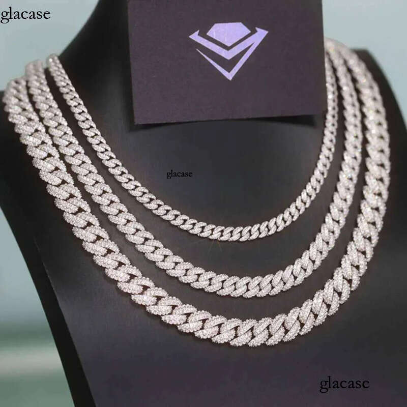 High designer braceletIced Out 6mm-13mm Vvs Moissanite Dia S Sterling Sier Cuban Link Chain for Mens Hiphop Jewlery