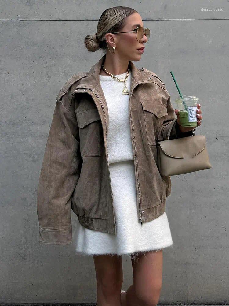 Women's Jackets Women Casual Solid Turtleneck Long Sleeve Zipper Loose Coats With Pocket Autumn Office Lady Outwear