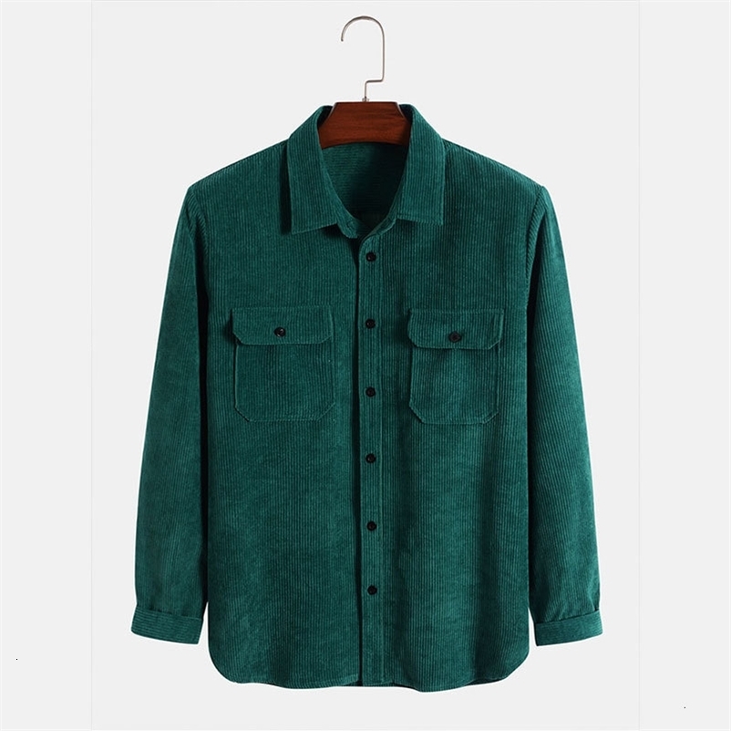 Men's Casual Shirts Men's Solid Corduroy Shirt Fall Fashion High Quality Japanese Loose Button Pocket Long Sleeve Shirt Men's Clothing 