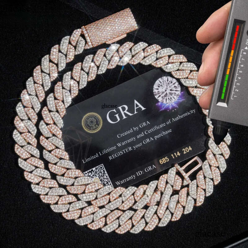 Designer Rose gold plated two tone iced out 13mm sterg sier pass dia tester hip hop jewelry vvs moissanite cuban k chain