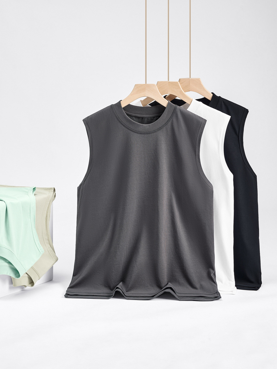 Men's Summer Ice-Feel Cotton Seamless Tank Top - Loose White Sleeveless Shirt, Breathable Sweatshirt for Sports & Fitness -81B