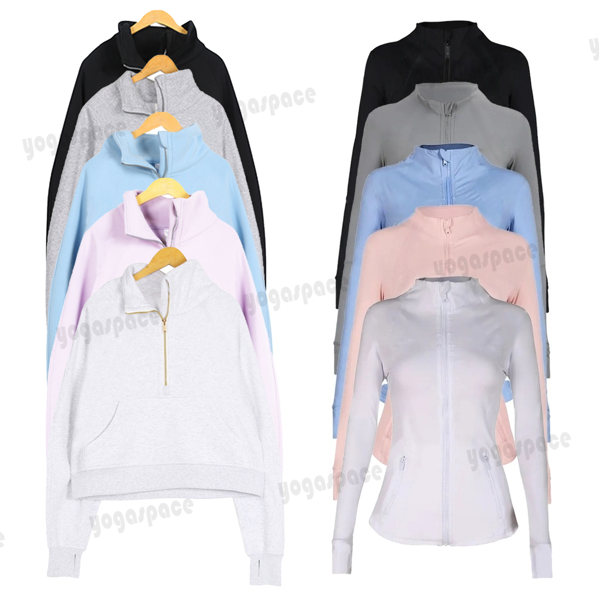 Yoga Gym Clothing Outfits wear half zipper design womens fashion all zippers Running Coat with Pockets Outdoor sports long sleeve zip up sweatshirt