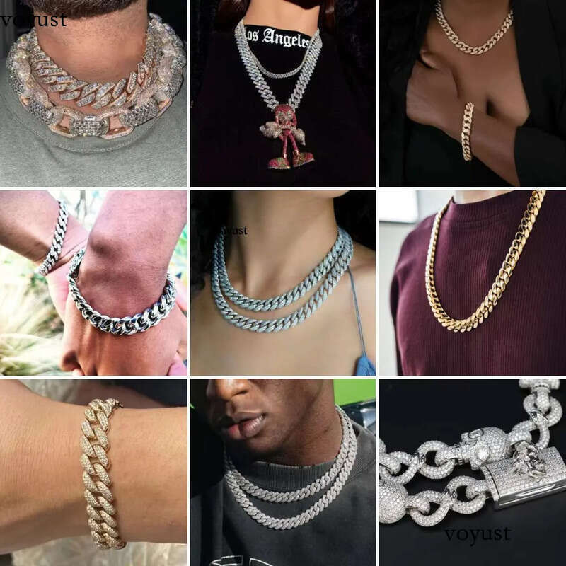 Hip Hop Men 8MM Prong Link Chain Bling Iced Out 2Row Moissanite S Sier Rhombus Cuban Necklace Jewelry