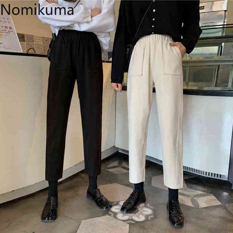 Nomikuma Autumn Winter Thick Woolen Pants Korean Stretch High Waist Ankle Trousers New Causal Solid Harem Women Pants 6C969 210427