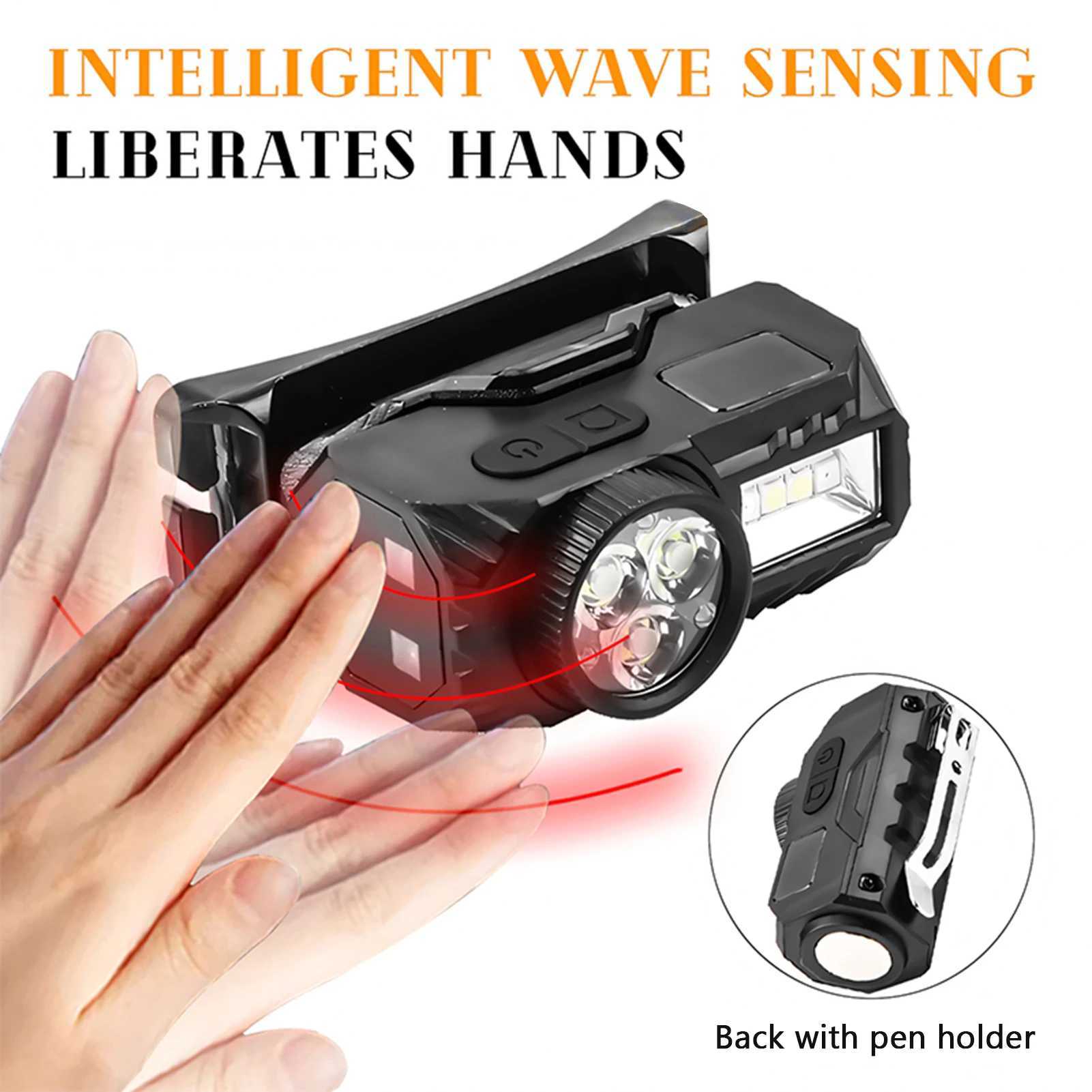 Headlamp Rechargeable LED Motion Sensor Running Digital Display Screen Rainproof for Outdoor Camping Fishing Headband Light J250925