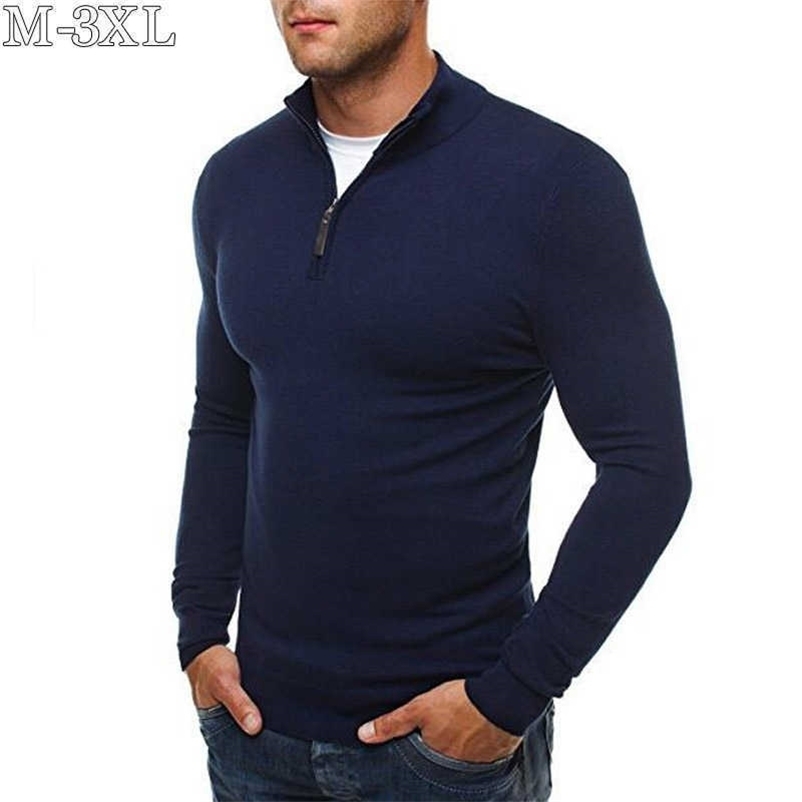 Mens Sweaters Casual Cotton Turtleneck Knitted Sweater Men Slim Fit Long Sleeve Solid Knitwear Pullover Men Size M-3XL 210929