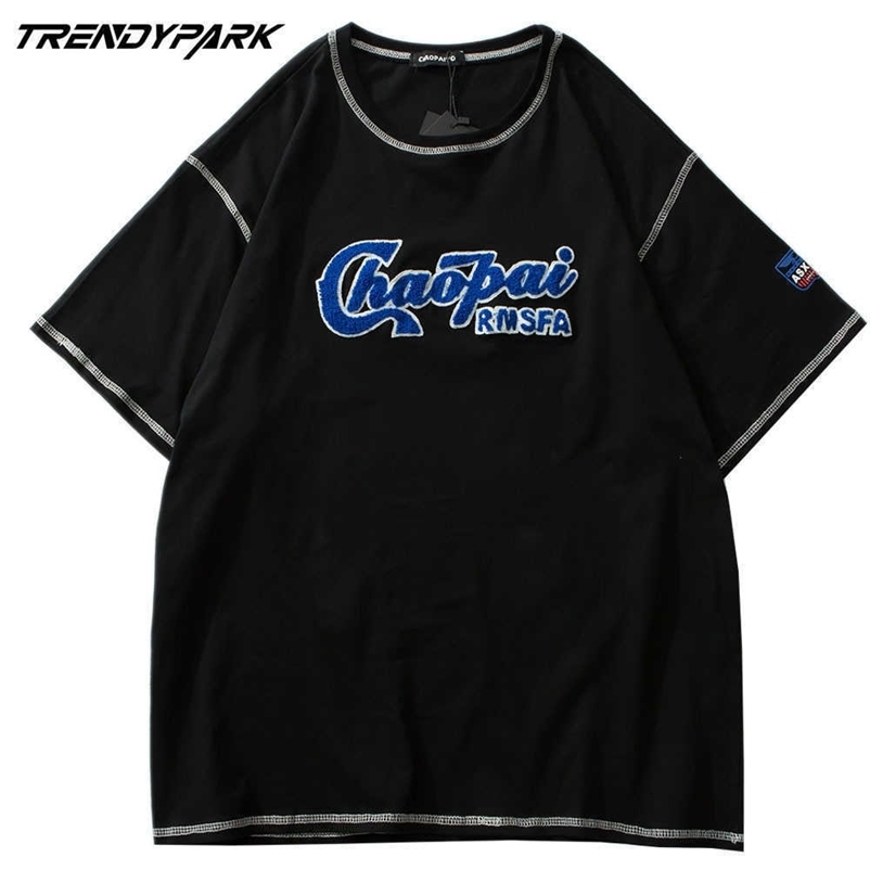 Men's Towel Embroidery Letters T-shirt Summer Short Sleeve Hip Hop Oversized Cotton Casual Harajuku Streetwear Tshirts Clothing 210601