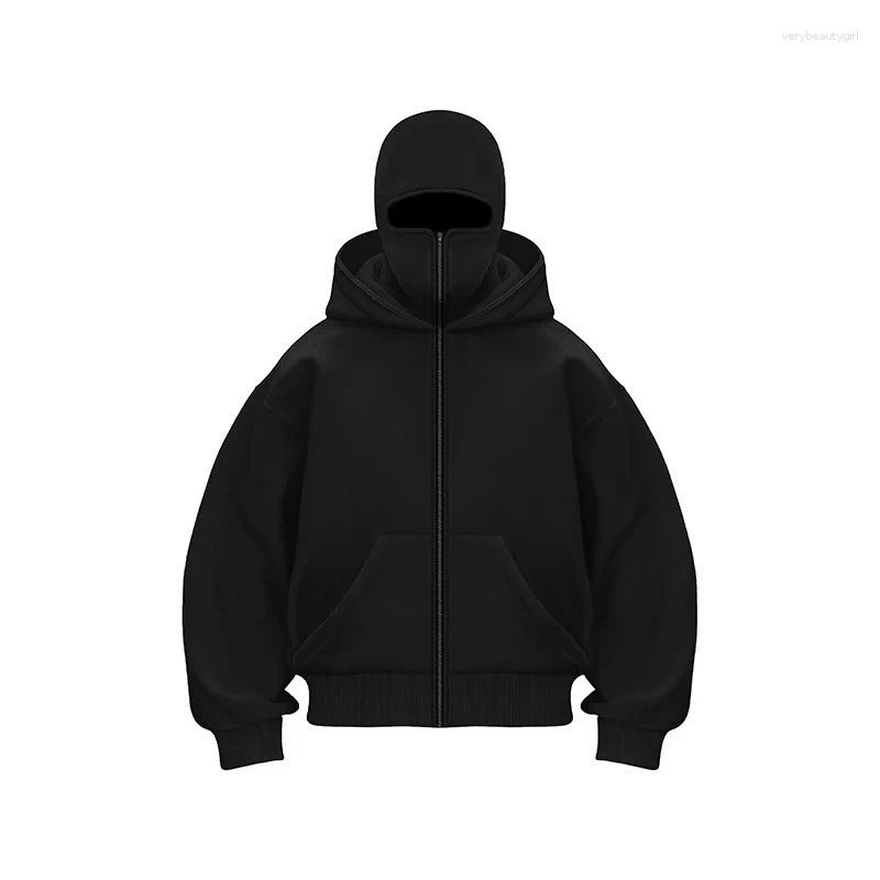 Men's Hoodies Unisex Double Hooded Fleece Sweatshirt Men Balaclava Hoodie Half Zip Warm Outfit Fall Winter Clothing Layered