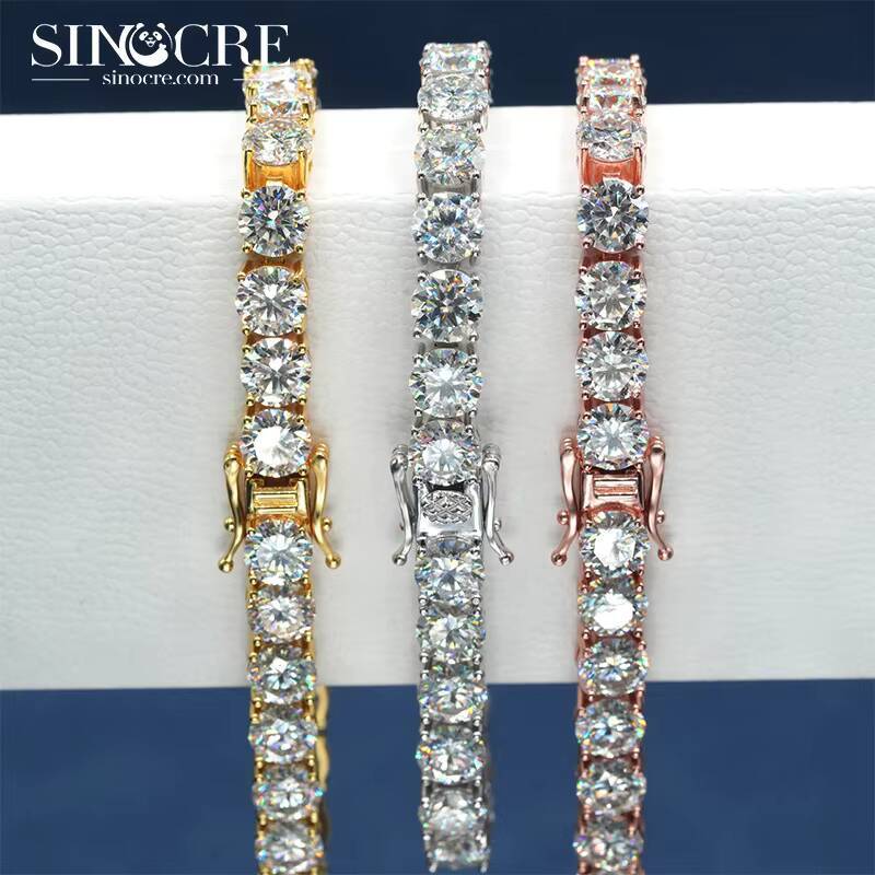 Moissanite Tennis Necklace 4Mm FaMoissaniteory Sinocre S925 Sterling 18K Gold Plated