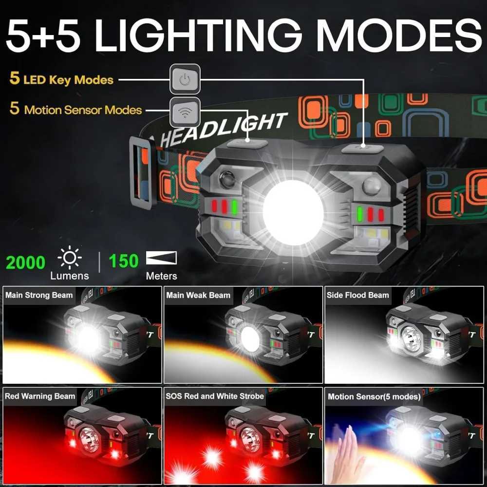 Rechargeable Headlamp Motion Sensor LED Headlight Red Light Super Bright Fishing Light Head Flashlight Camping Outdoor Head Lamp J250925