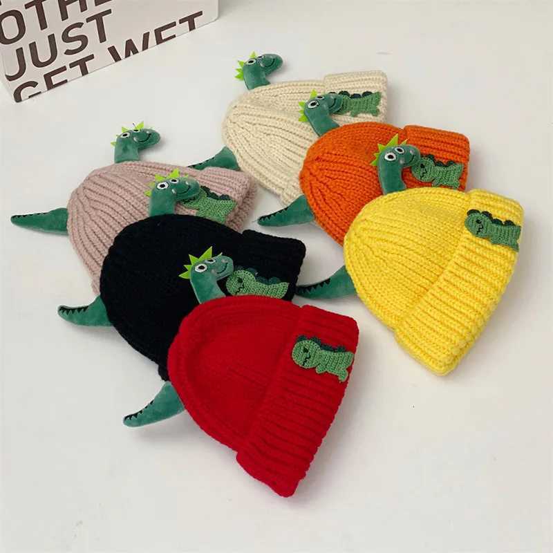 Cute Dinosaur Baby Knitted Hat Winter Warm Children Beanies Thicken Woolen Kids Crochet Bonnet 15 Years Boys Girls Pullover Cap L2509251MXI