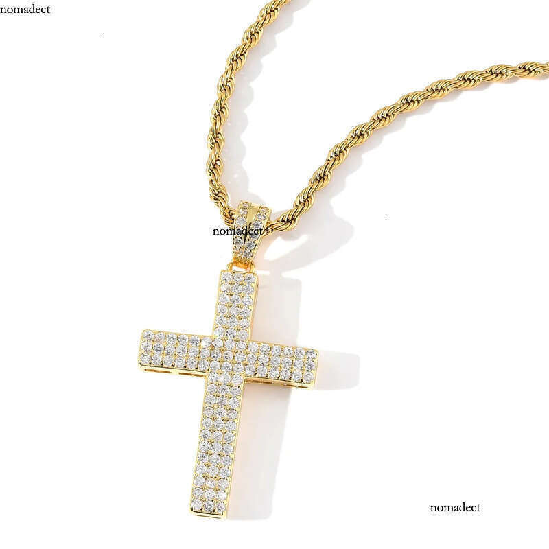 Sier Dia Cross Necklace Mens Gold Necklaces Iced Out Pendant Hip Hop Jewelry 1b