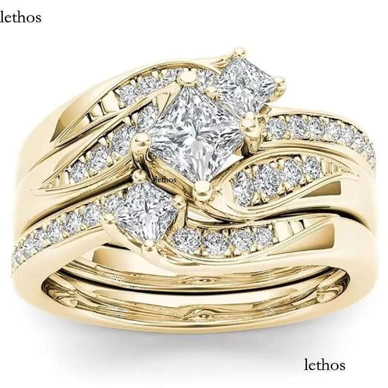 DHcollections Rose Gold Plated Simulated Dia Micro Set With Zircon Three Engagement Ring 7f