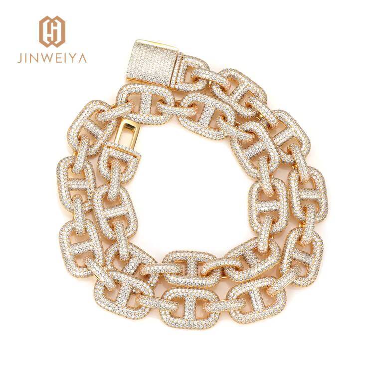 Real Hip Hop Jewelry for Men 15mm Natural CZ Moissanite Stone Necklace with Iced Out Gold Plated Brass Chain Fashion Link Chain