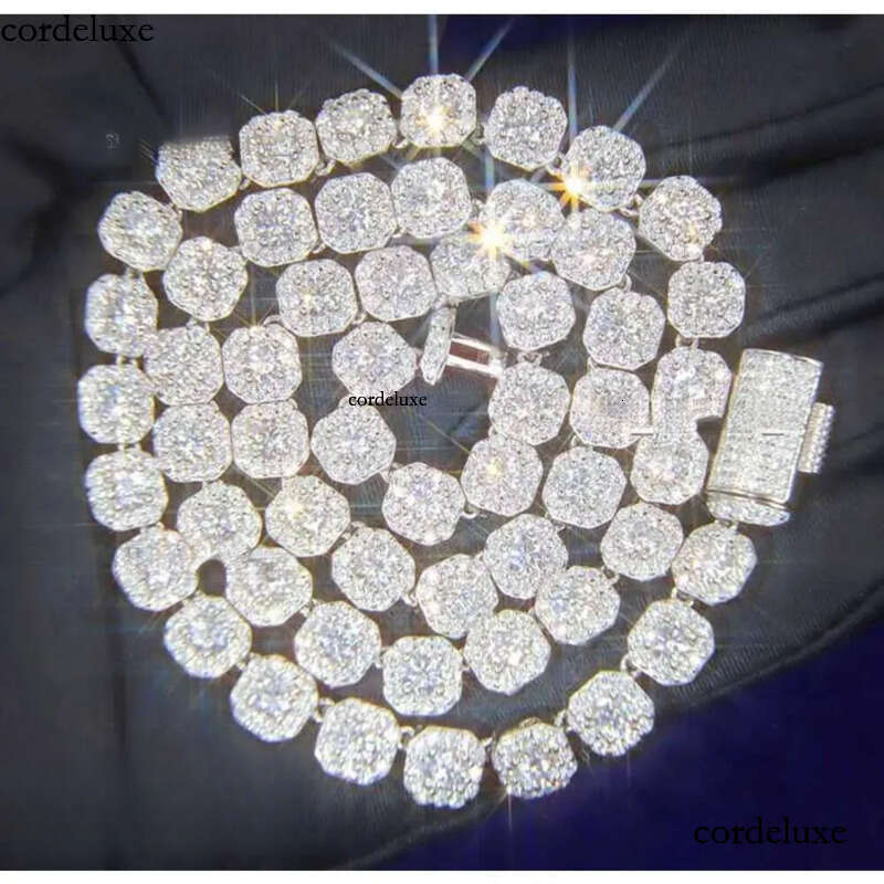 Necklace bracelet Moissanite Dia Custom Vvs Cuban Link S Sier 10mm Large Tennis Chain Solid Back Hiphop e4