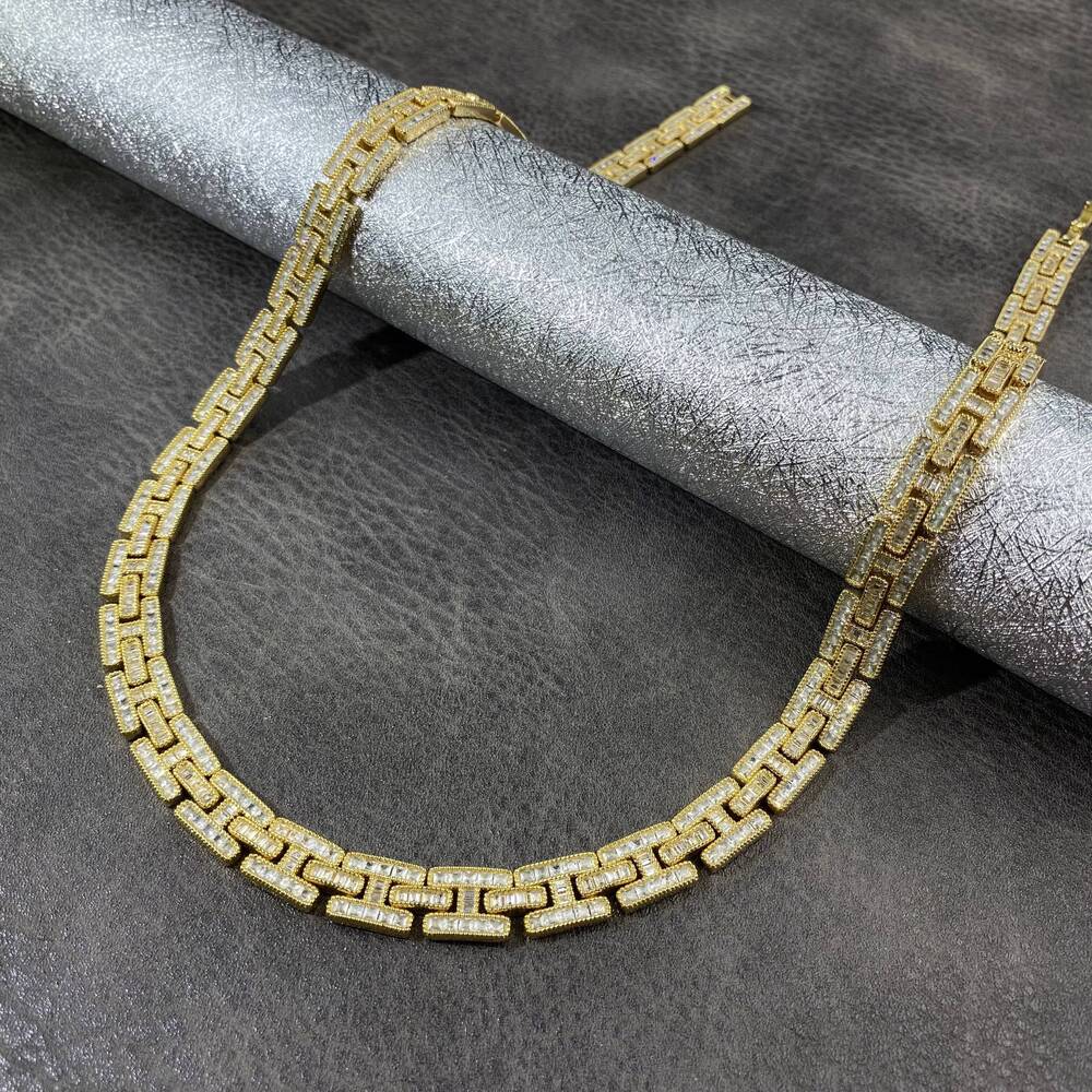 Fashion Popular Gold Plated Hip Hop Thick Style Iced Out Necklace Jewelry Chain and Bracelet American Personalize